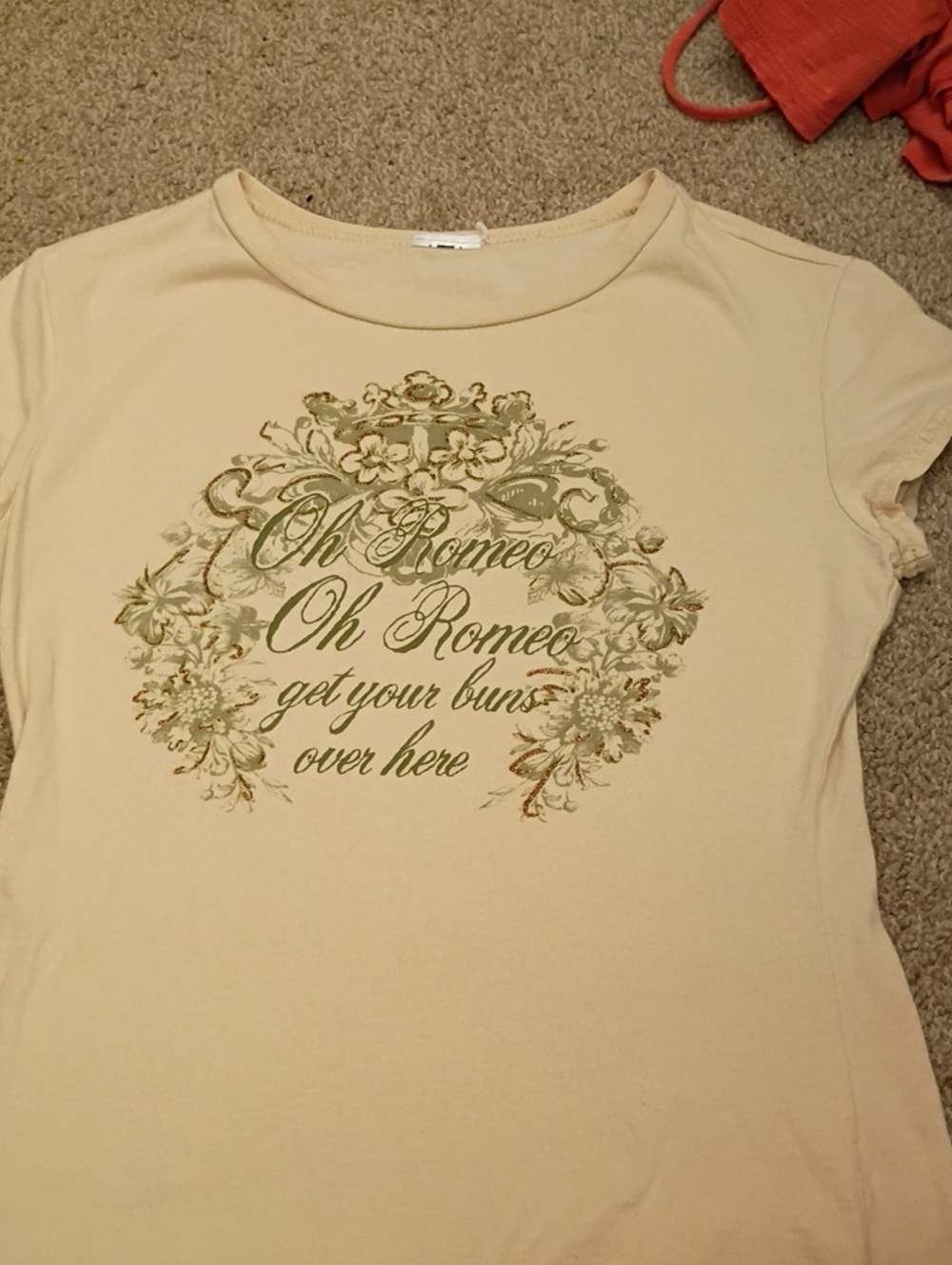 Source Unknown Beige Short Sleeve Graphic Tee with Floral Script
